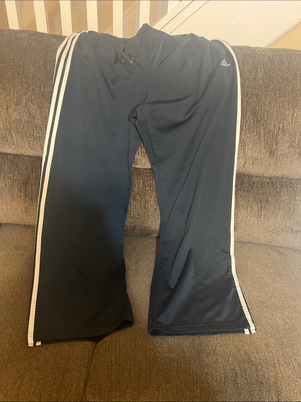 Adidas Mens Navy Track Pants with White Stripes